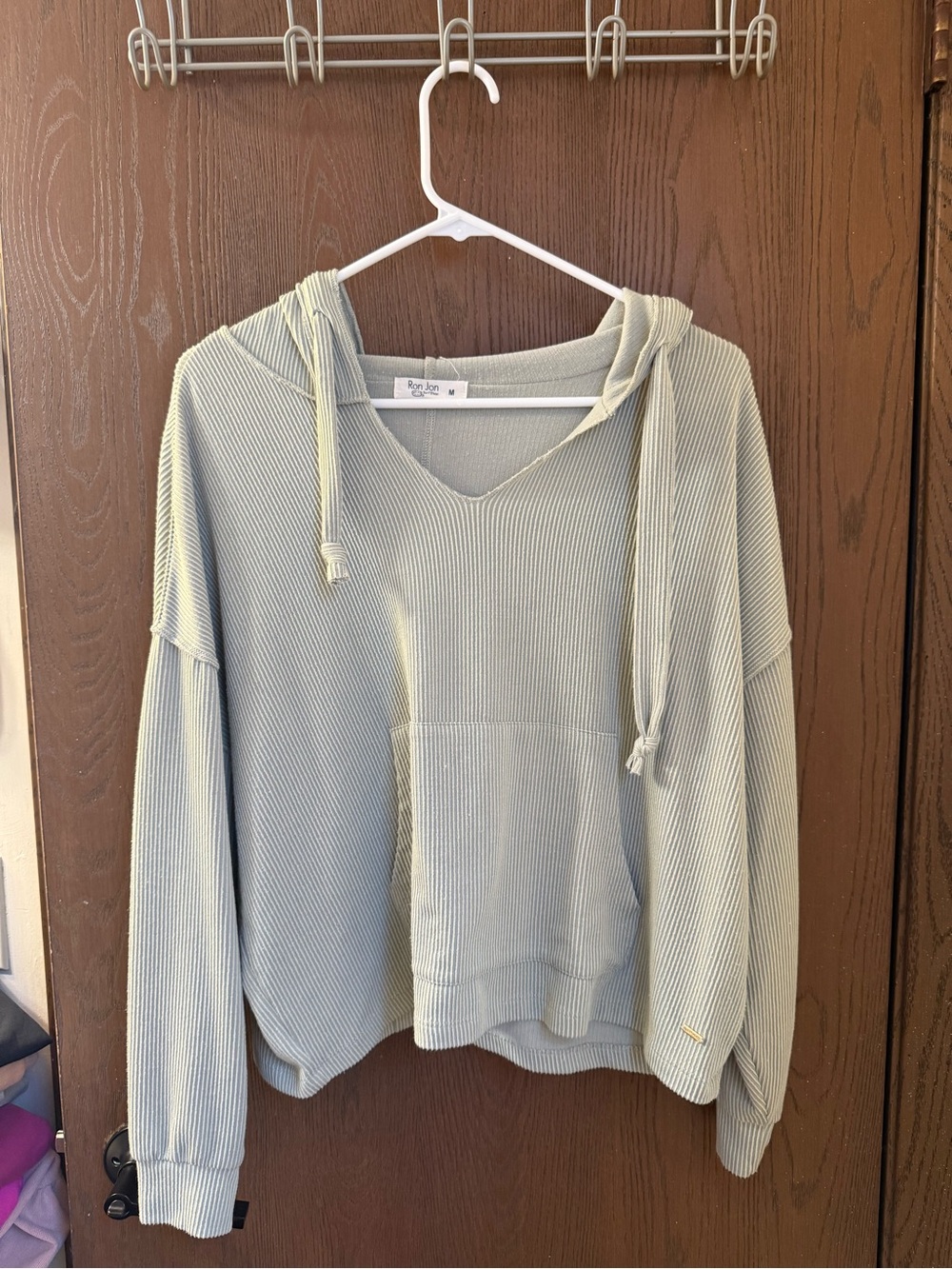 Ron Jon Sage Green Ribbed V-Neck Hoodie
